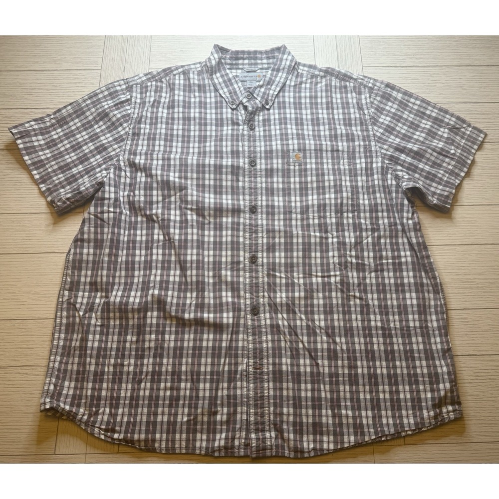 Carhartt Men's Short Sleeve Button Down Plaid Relaxed Fit Shirt. 2XL.100% Cotton